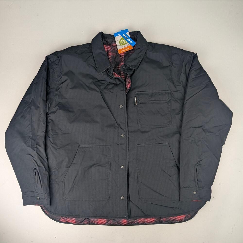 Columbia Women's XL Reversible Shirt Jacket Black/Black & Red Plaid